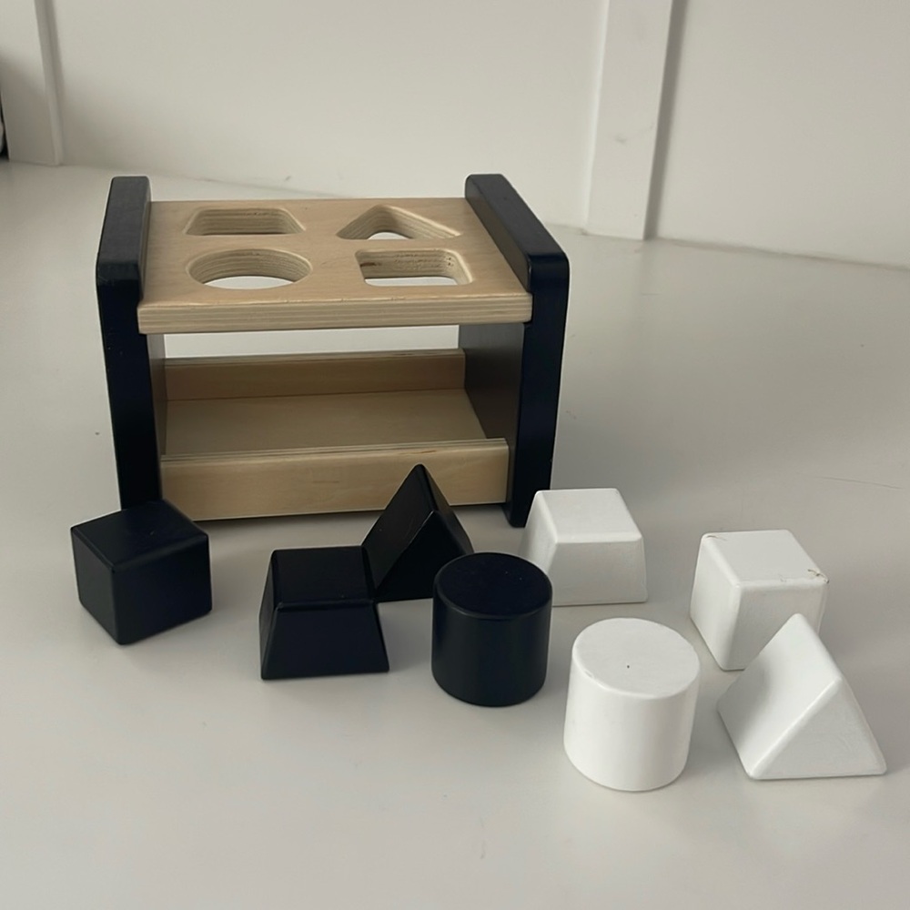 Pottery Barn Kids Wooden Shape Sorter in Black and White